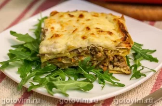 Лазанья из лаваша с фаршем и грибами