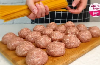 Any pasta and some mincemeat … your dinner will be unforgettable! Spaghetti meat balls